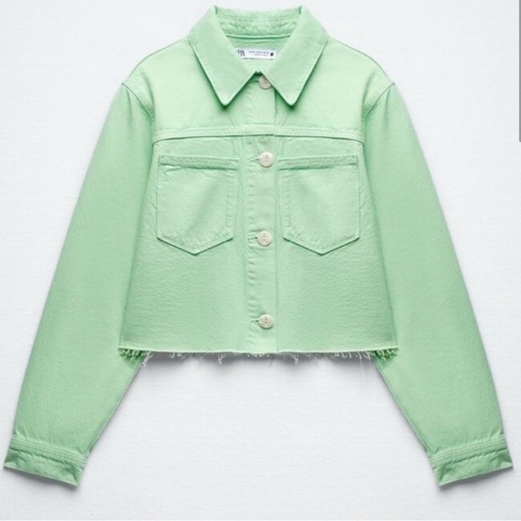 Zara light green frayed jacket and pants set - Picture 2 of 7